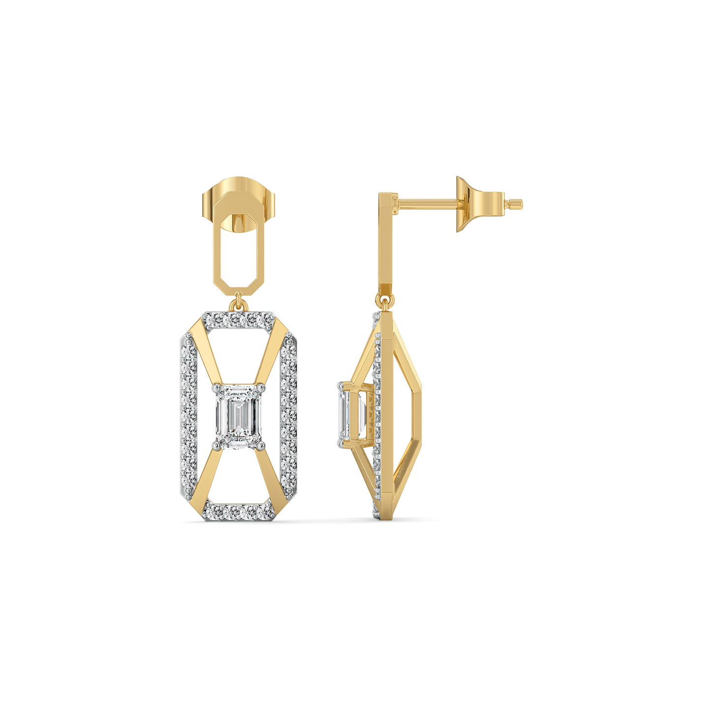 Emerald Edge Drops - Pure Gold Lab Diamond Solitaire Earrings