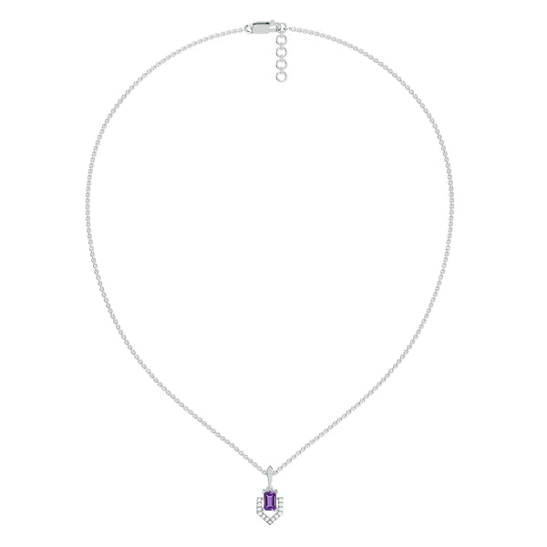 Lukson Regal Amethyst 925 Sterling Silver Lab Grow Diamond Pendant Necklace