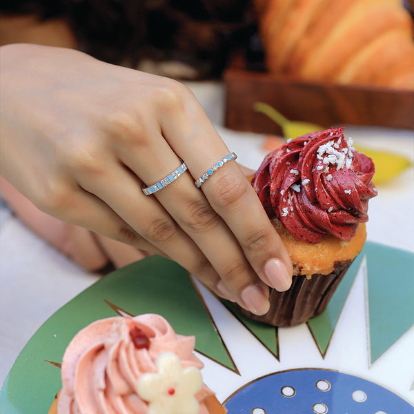 Lukson 925 Sterling Silver Lab Grown Diamond Horizon Ring for Women