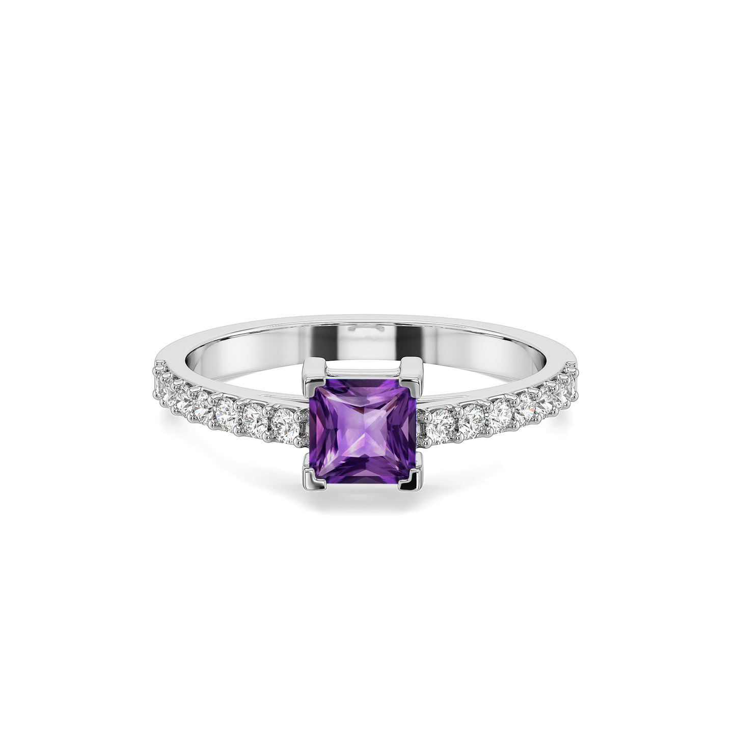 Regal Amethyst Square Ring - 925 Sterling Silver + Lab Grown Diamond