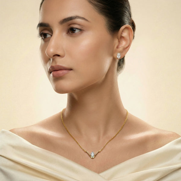 Lukson Elegant Oval Cut Pure Gold Lab Grown Diamond Necklace in India