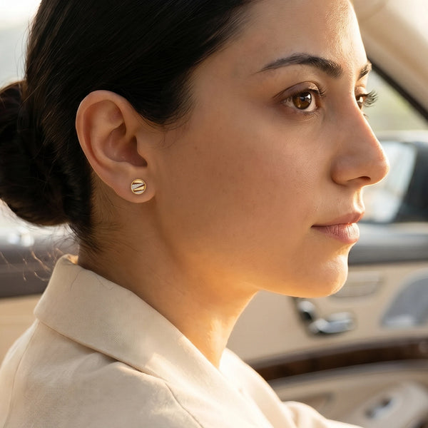 The Editorial Edge Lab Diamond Stud Earrings wearing by model