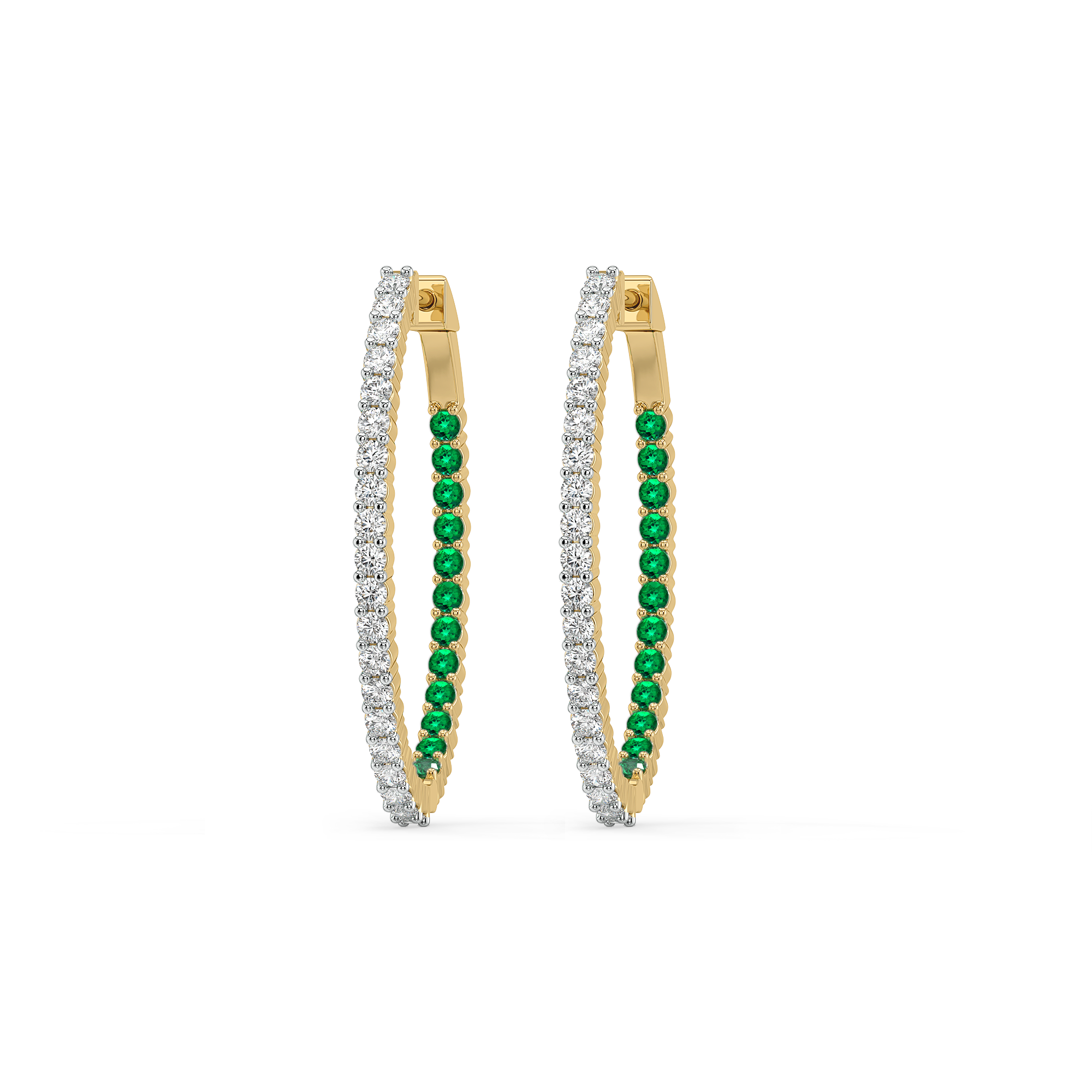 Green Glow Huggie - Lab Diamond and Emerald Earrings