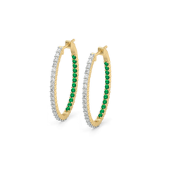 Green Glow Huggie - Lab Diamond and Emerald Earrings