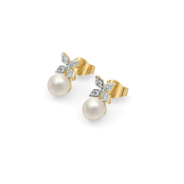 Lukson Winter Pearls Lab Grown Diamond Stud Earrings