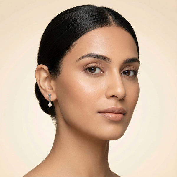 Lukson Pearl Lab Grown Diamond Drop Earrings for Women