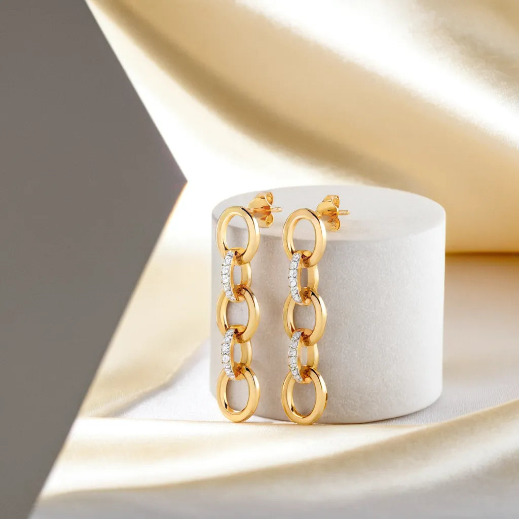 Link Chain Drops - 18kt Gold Vermeil Lab Grown Diamond Earrings