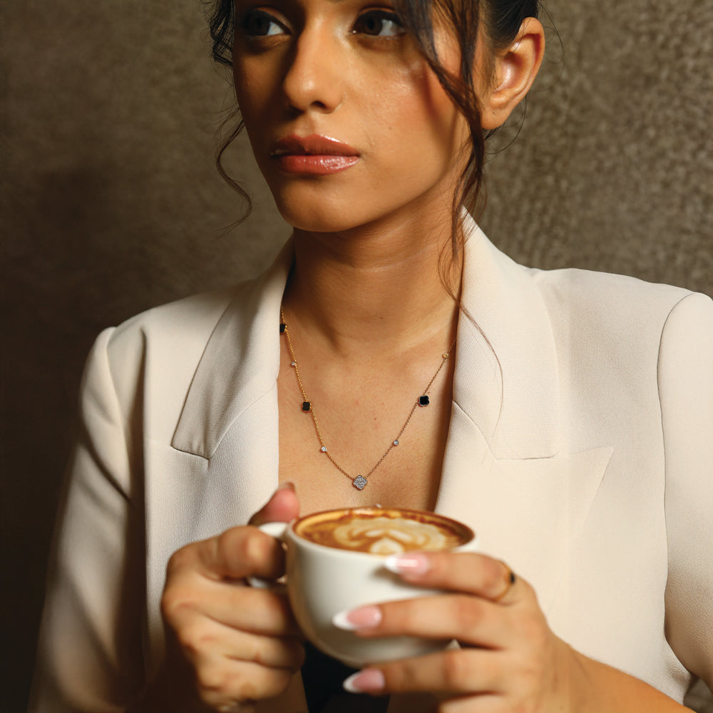 Midnight Enchanted Clover Necklace- 18kt Gold Vermeil Lab Grown Diamond Necklace