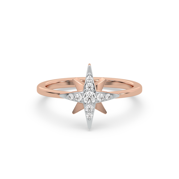 Lukson North Star Ring 18k Rose Gold Vermeil Lab Grown Diamond Ring for Women