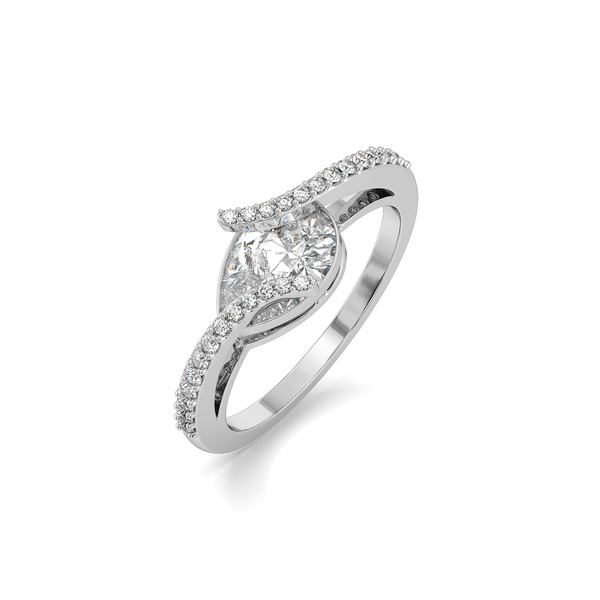 Overlaced in Pear Pure Gold Lab Diamond Solitaire Ring - Perspective View