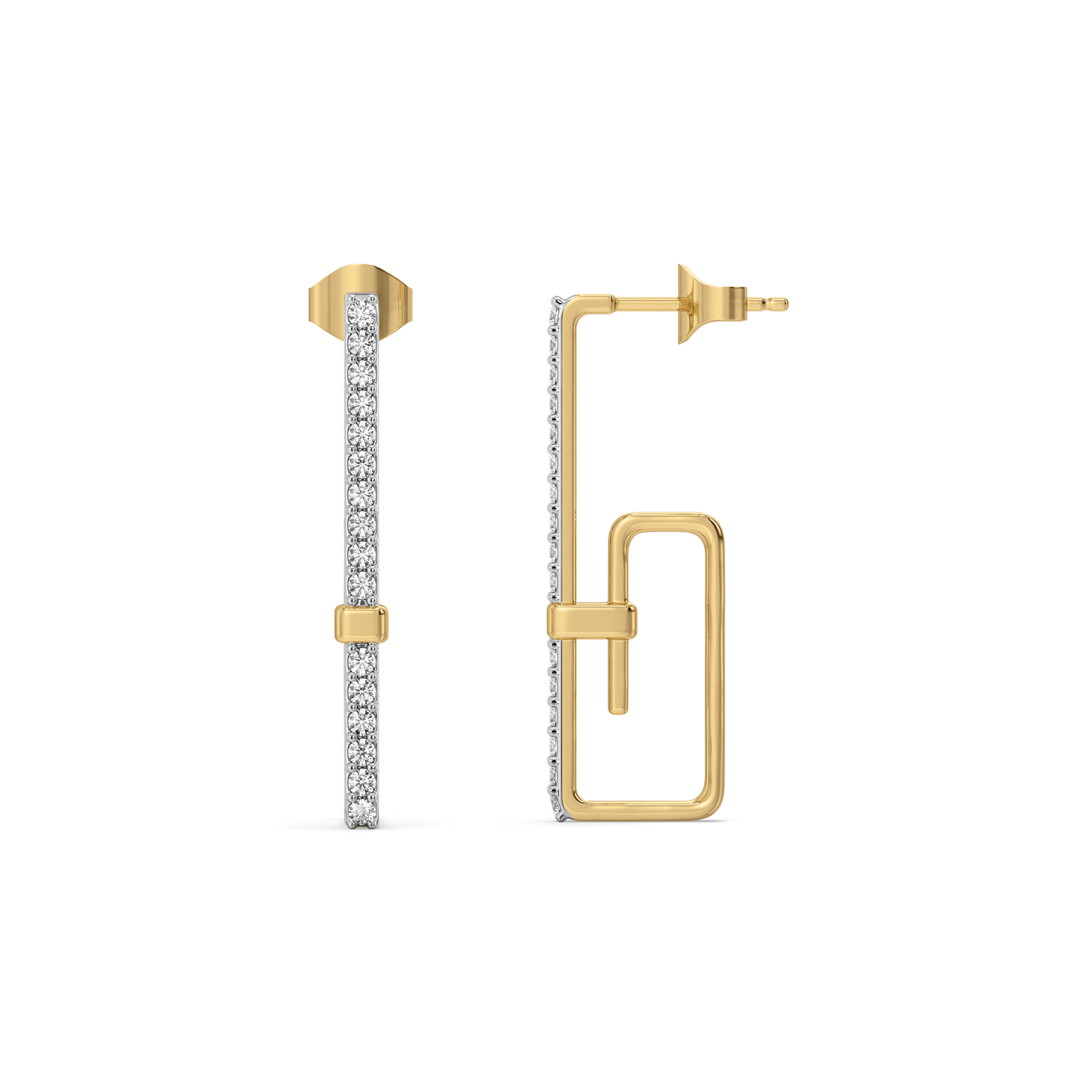 Paper Clip Hoop - 18 Gold Vermeil Lab Grown Diamond Earrings