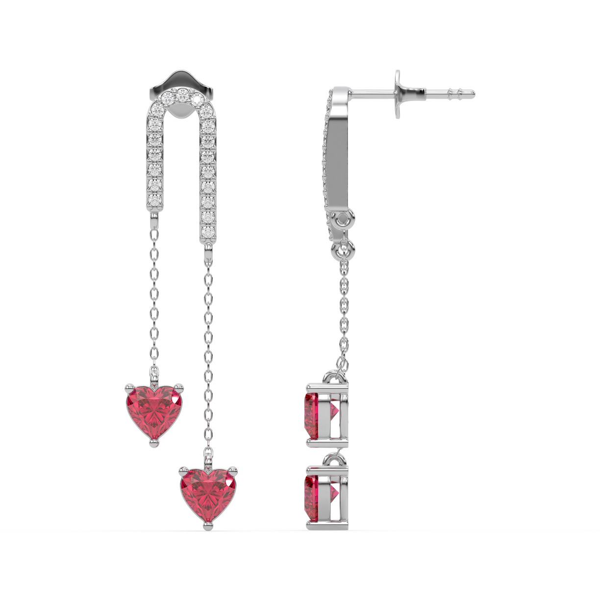 Radiant Heart Drops-Ruby Earrings
