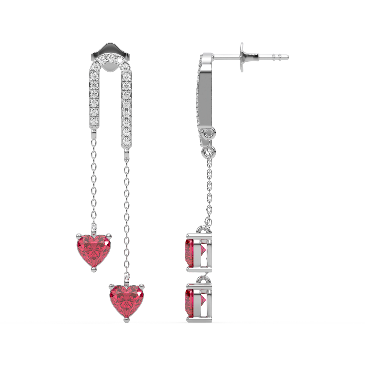 Radiant Heart Drops-Ruby Earrings