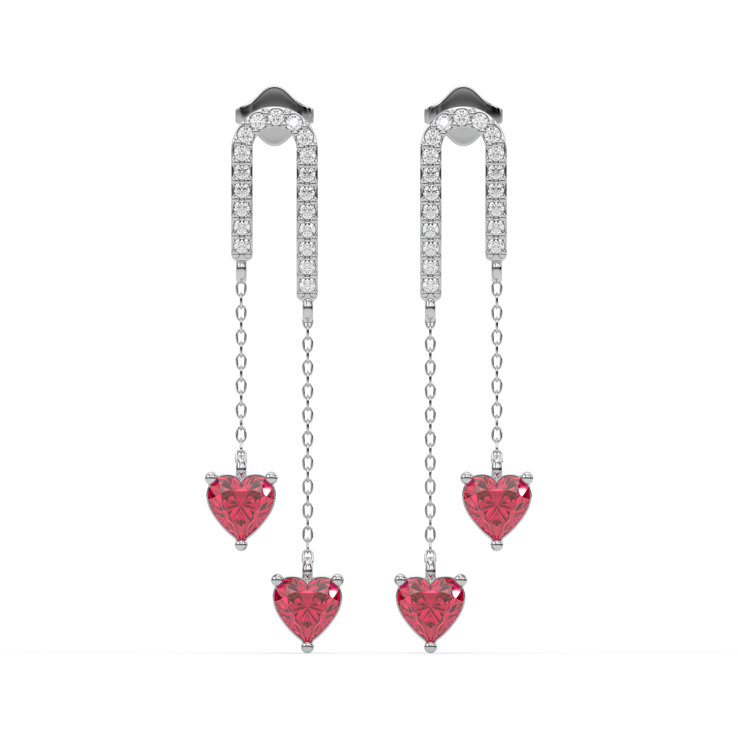 Radiant Heart Drops- 925 Sterling Silver Ruby Earrings