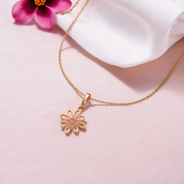Ruby Blossom 18kt Rose Gold VermeilLab Grown Diamonds Necklace - Lukson