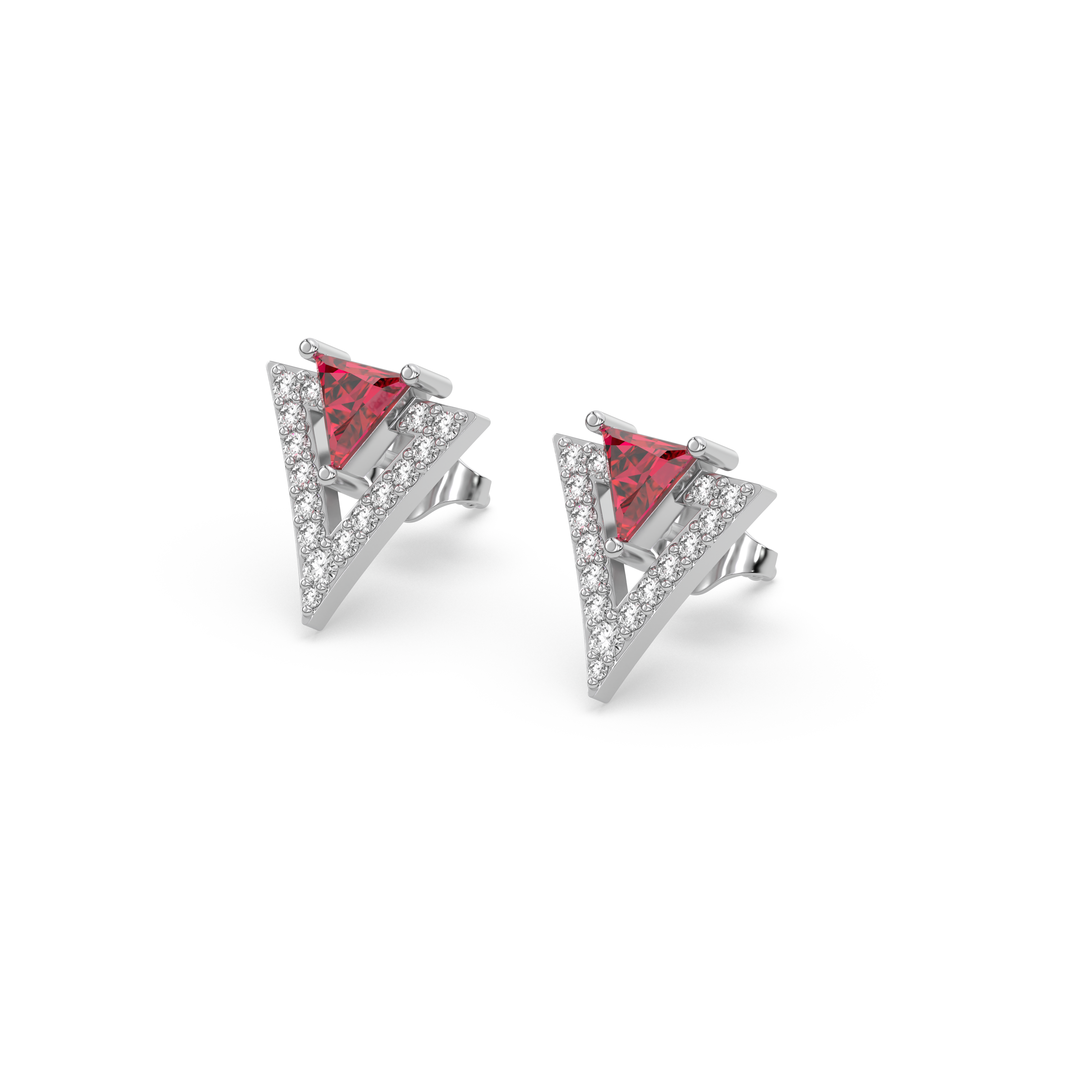 Triad Elegance - Lab Diamond & Ruby Stud Earrings