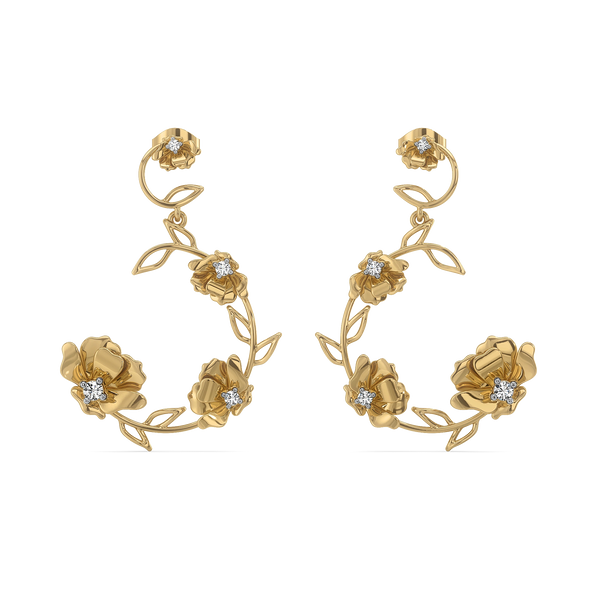 Floral Symphony 18k Gold Lab Grown Diamond Drop Earrings - Lukson