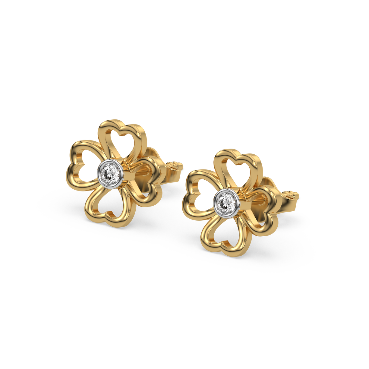 Clover Bezel - Lab Diamond Stud Earrings