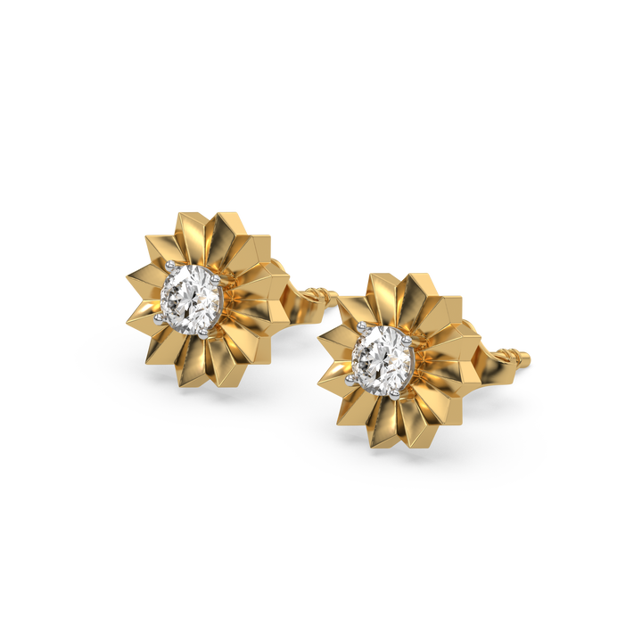 Golden Bloom Solitaire Studs - 18kt Gold Vermeil Lab Grown Diamond Earrings
