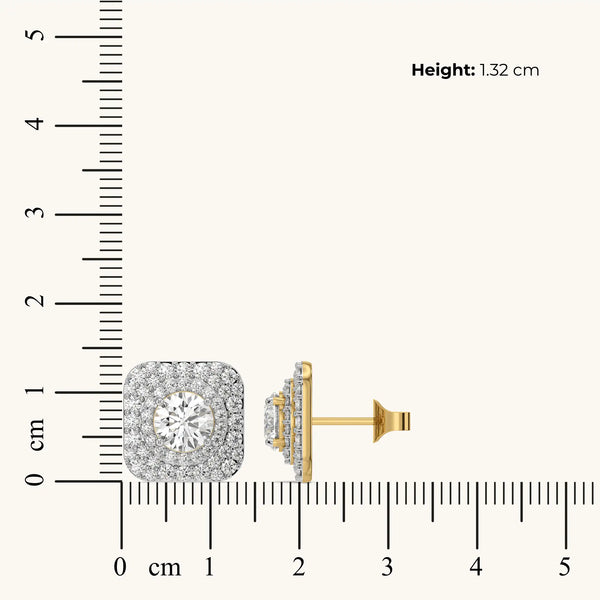 Double Halo Lab Diamond Stud Earrings - Dimension measured on scale