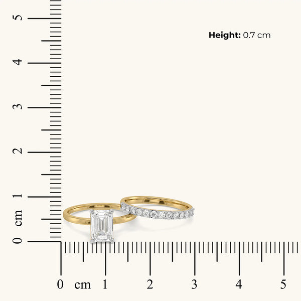 Signature Emerald Lab Diamond Bridal Ring Set - Dimension shown measured on scale