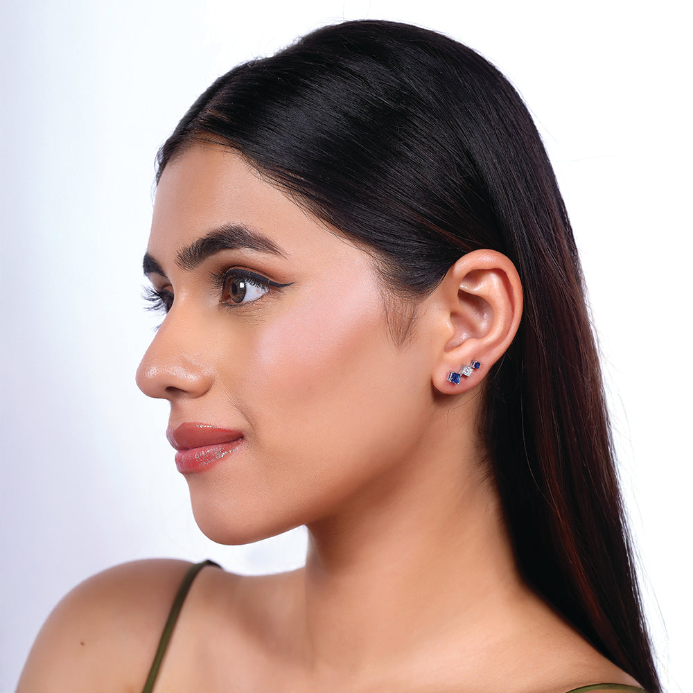 Blue Serenity Ear Cuffs - 925 sterling silver Lab Grown Diamond Earrrings