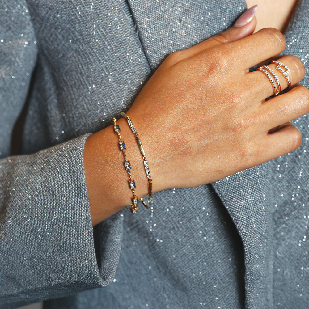Red Enamel Accent - Lab Diamond Chrome Bracelet