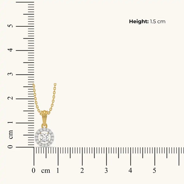 Circle of Light Pure Gold Lab Diamond Pendant - Dimension measured on scale