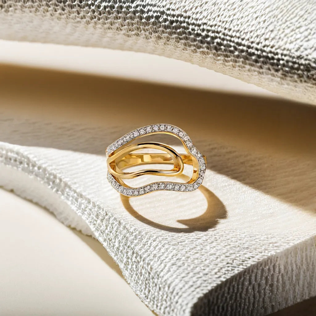 Abstract Curves Cocktail Ring-18kt Gold Vermeil Lab Grown Diamond Ring