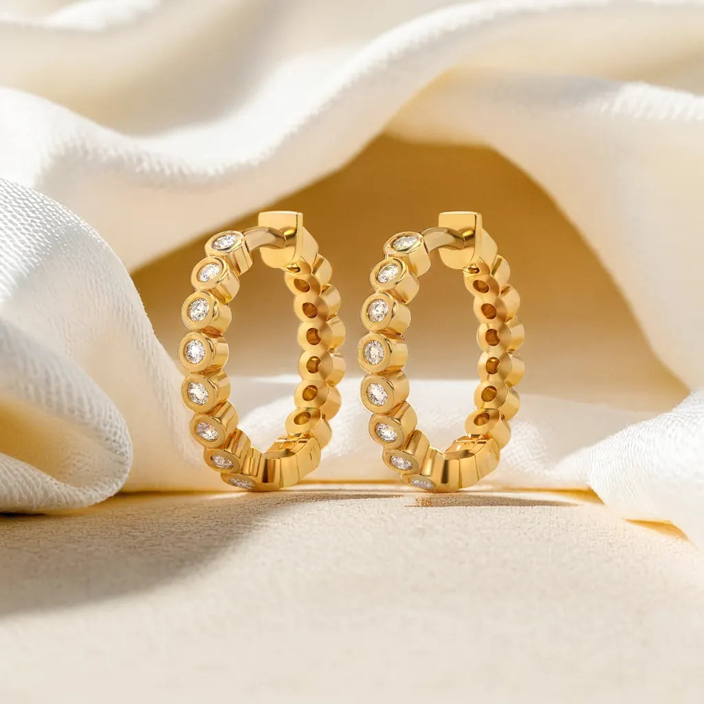 Beaded Huggies - 18kt Gold Vermeil Lab Grown Diamond Earrings