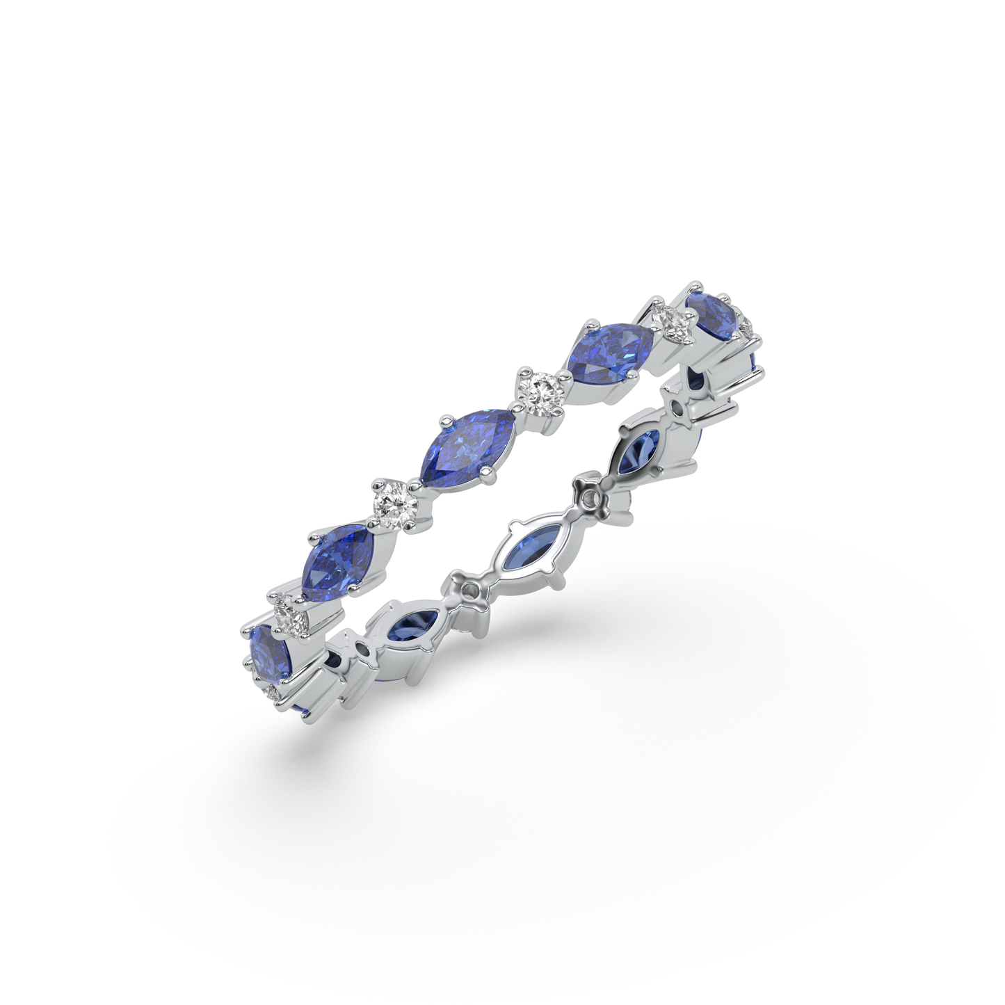 Blue Sapphire Eternity Ring-925 Sterling Silver Lab Grown Diamond Ring