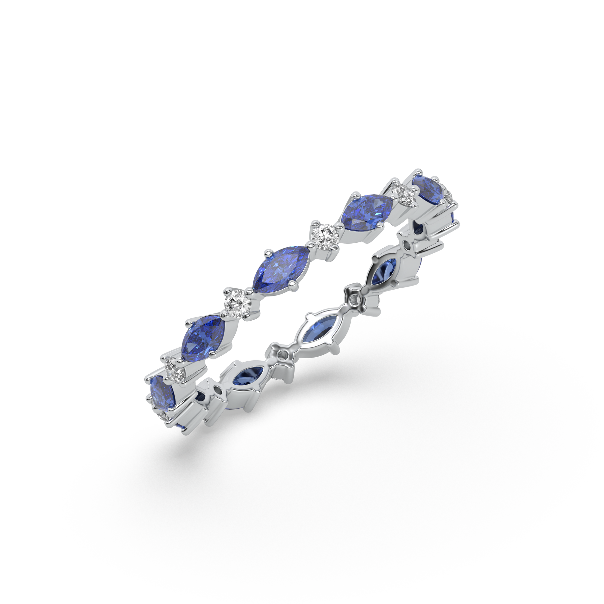Blue Sapphire Eternity Ring-925 Sterling Silver Lab Grown Diamond Ring