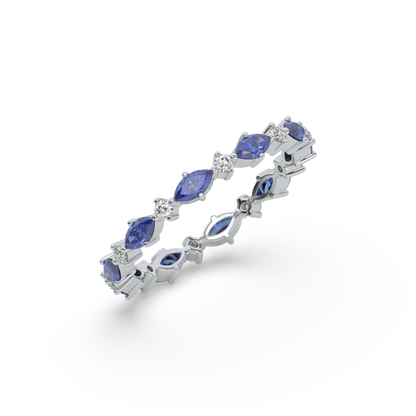 Blue Sapphire Eternity Ring-925 Sterling Silver Lab Grown Diamond Ring