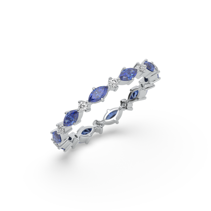 Blue Sapphire Eternity Ring-925 Sterling Silver Lab Grown Diamond Ring