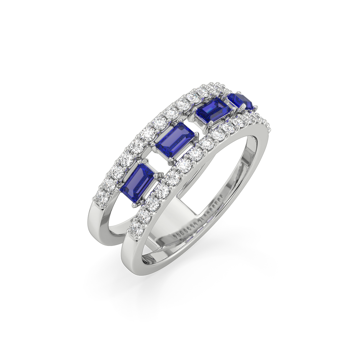 Blue Sapphire Soiree Fashion Ring-925 Sterling Silver Lab Grown Diamond Ring