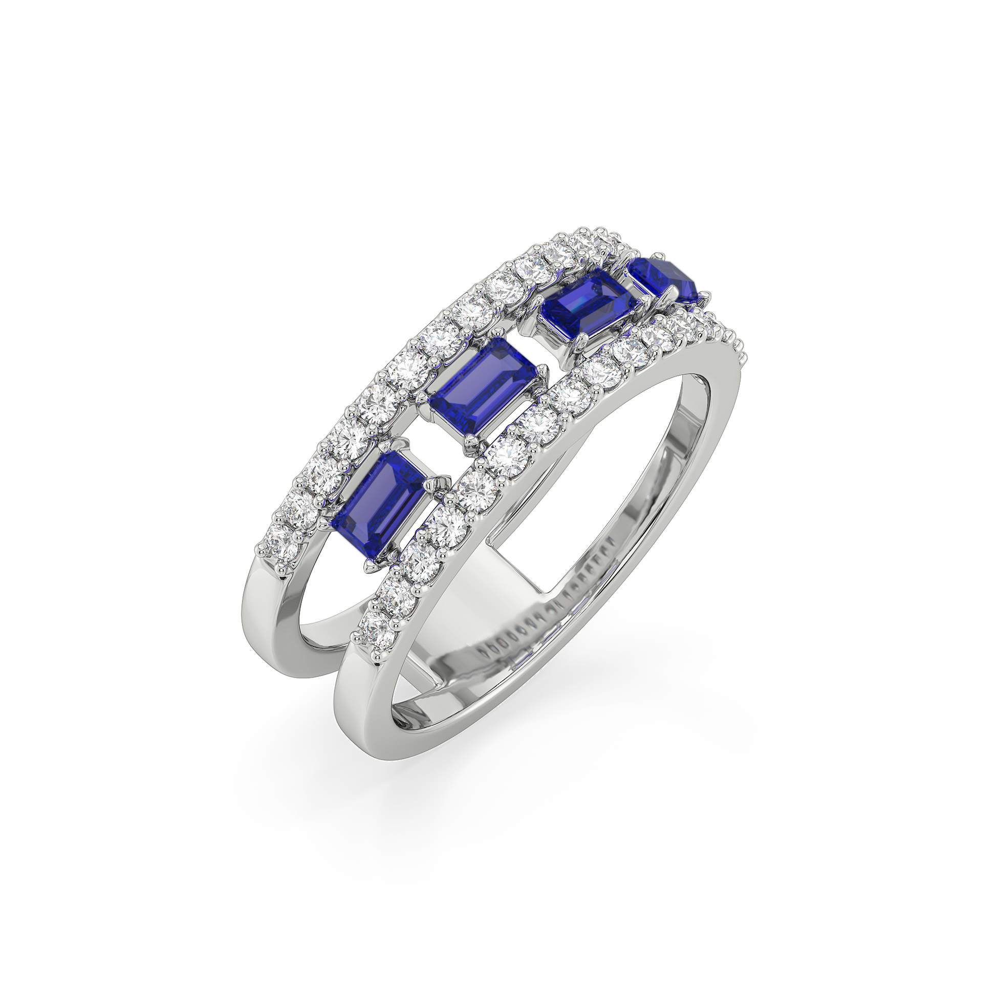 Blue Sapphire Soiree Fashion Ring-925 Sterling Silver Lab Grown Diamond Ring