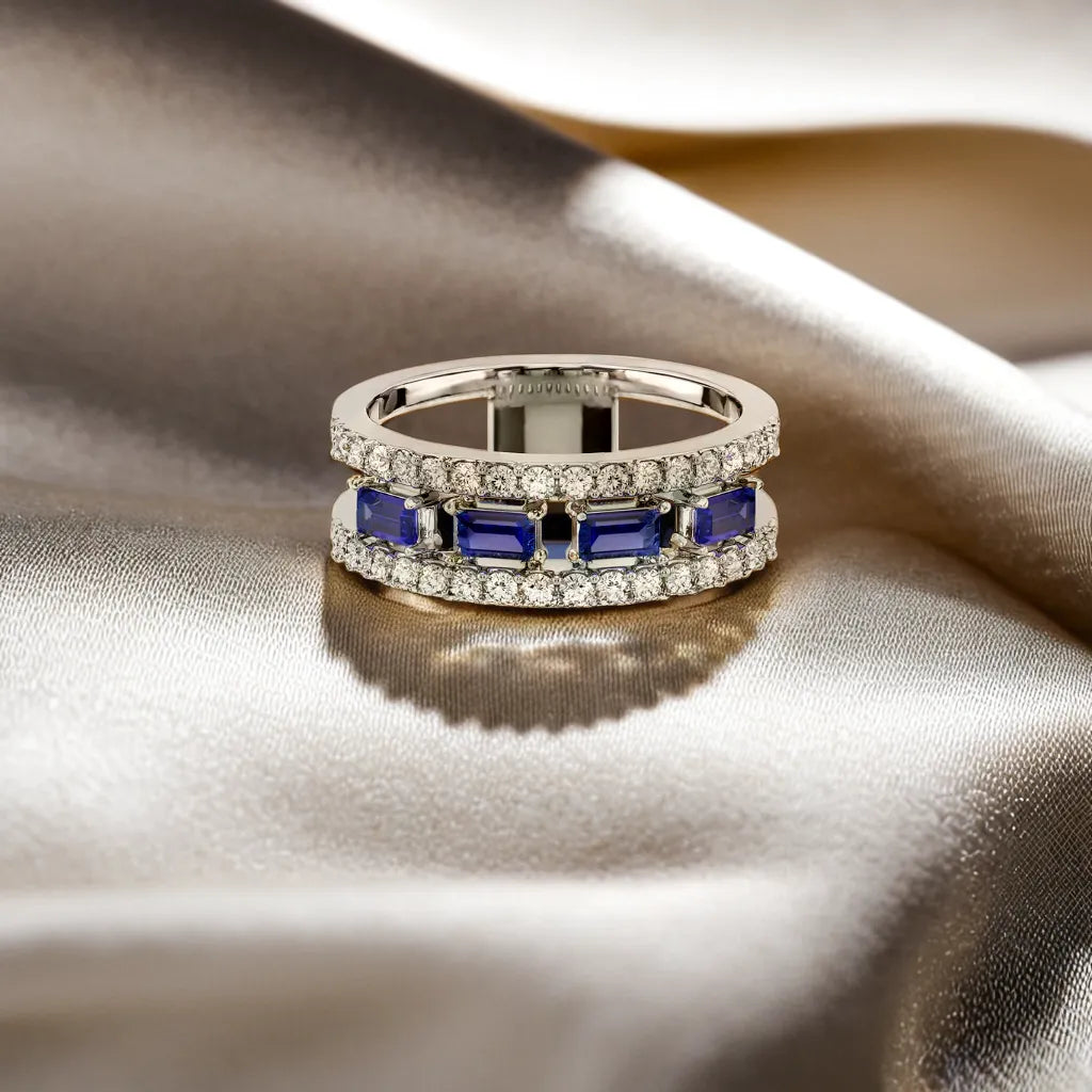 Blue Sapphire Soiree Fashion Ring-925 Sterling Silver Lab Grown Diamond Ring