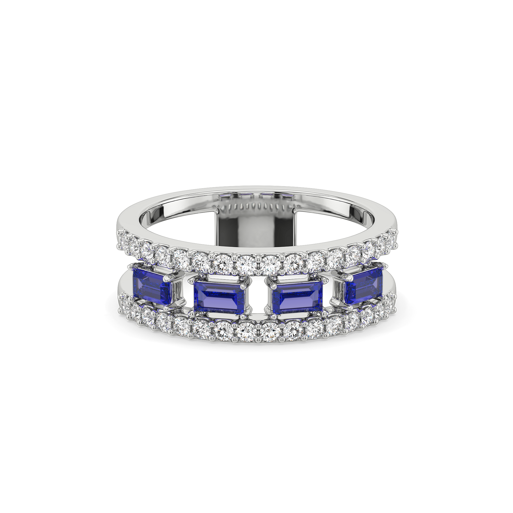 Blue Sapphire Soiree Fashion Ring-925 Sterling Silver Lab Grown Diamond Ring