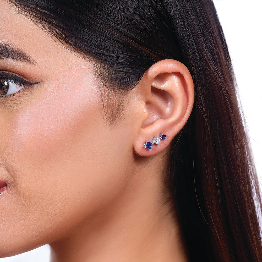 Blue Serenity Ear Cuffs - 925 sterling silver Lab Grown Diamond Earrrings