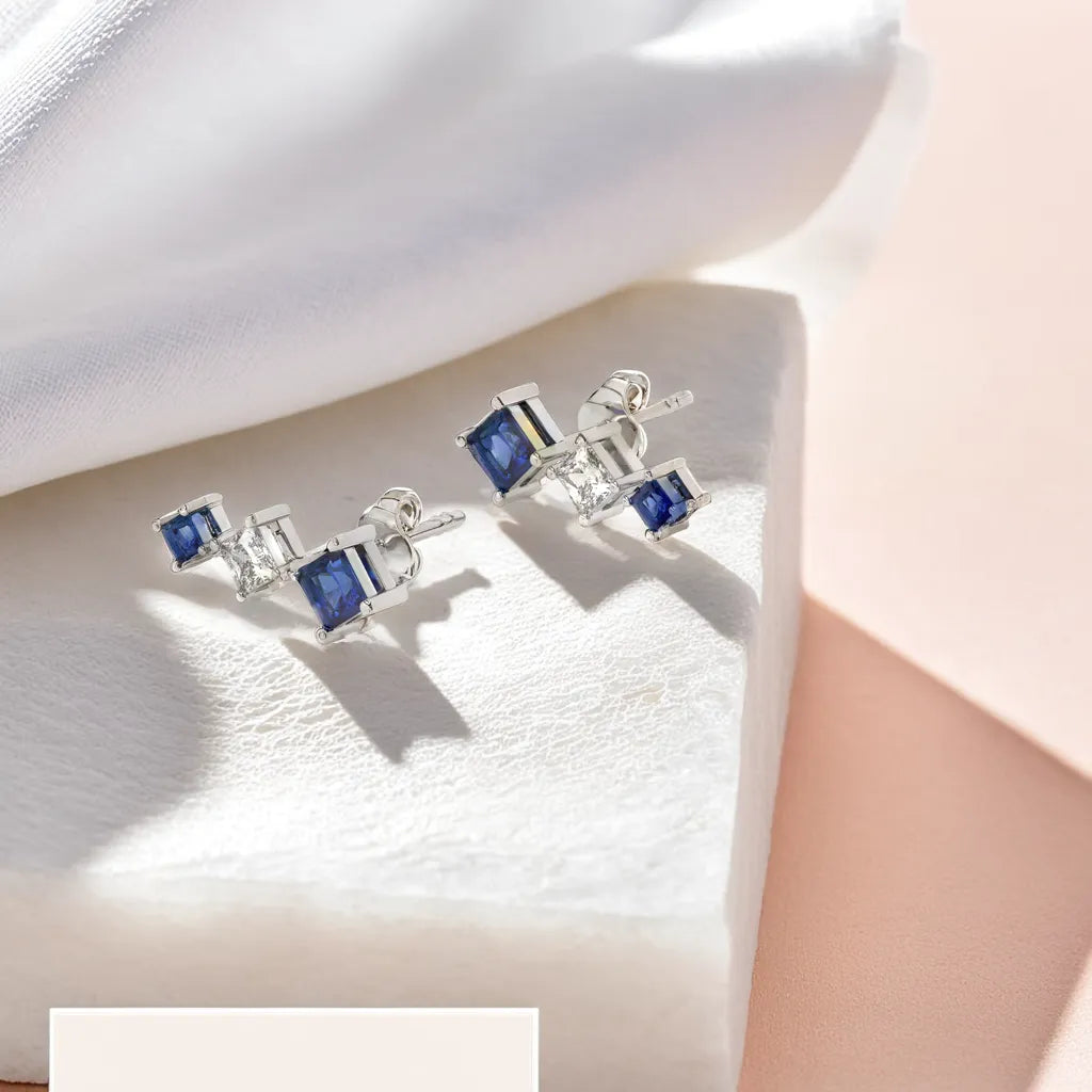 Blue Serenity Ear Cuffs - 925 sterling silver Lab Grown Diamond Earrrings