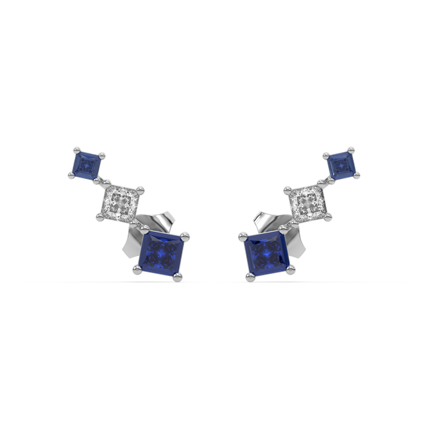 Lab grown diamond blue earrings cuff - Lukson
