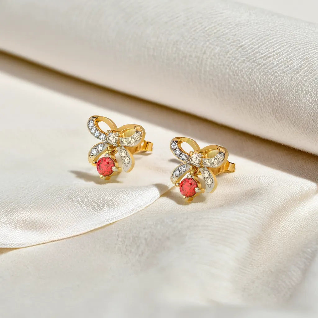 Bow Knot Studs - 18kt Vermeil Gold Plating Lab Grown Diamond Earrings