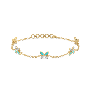 Turquoise Butterfly - Lab Diamond Station Bracelet