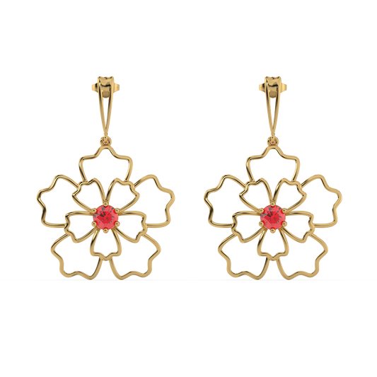 Crimson Bloom Drops- 18kt Gold Vermeil Ruby  Earrings