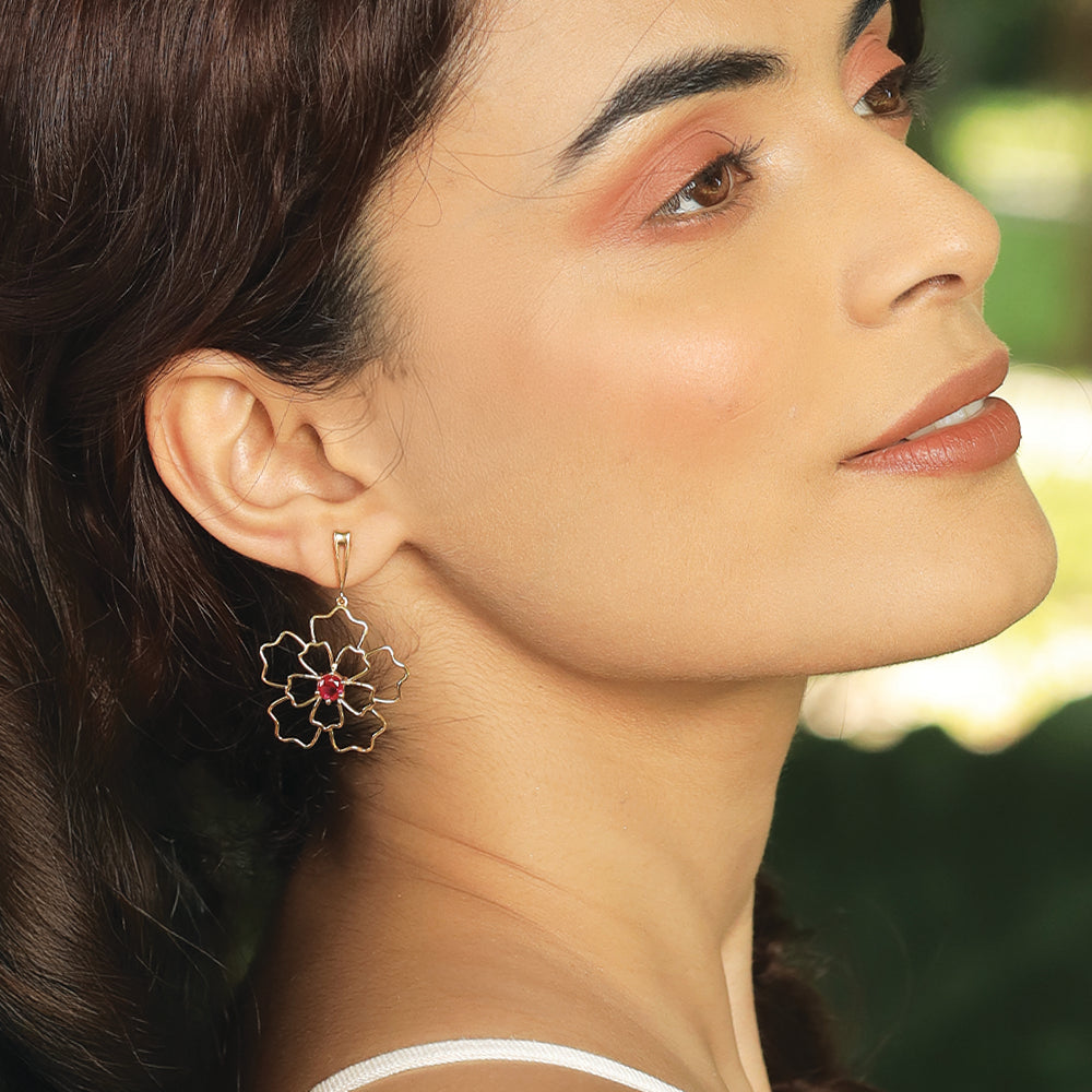 Crimson Bloom Drops- 18kt Gold Vermeil Ruby  Earrings