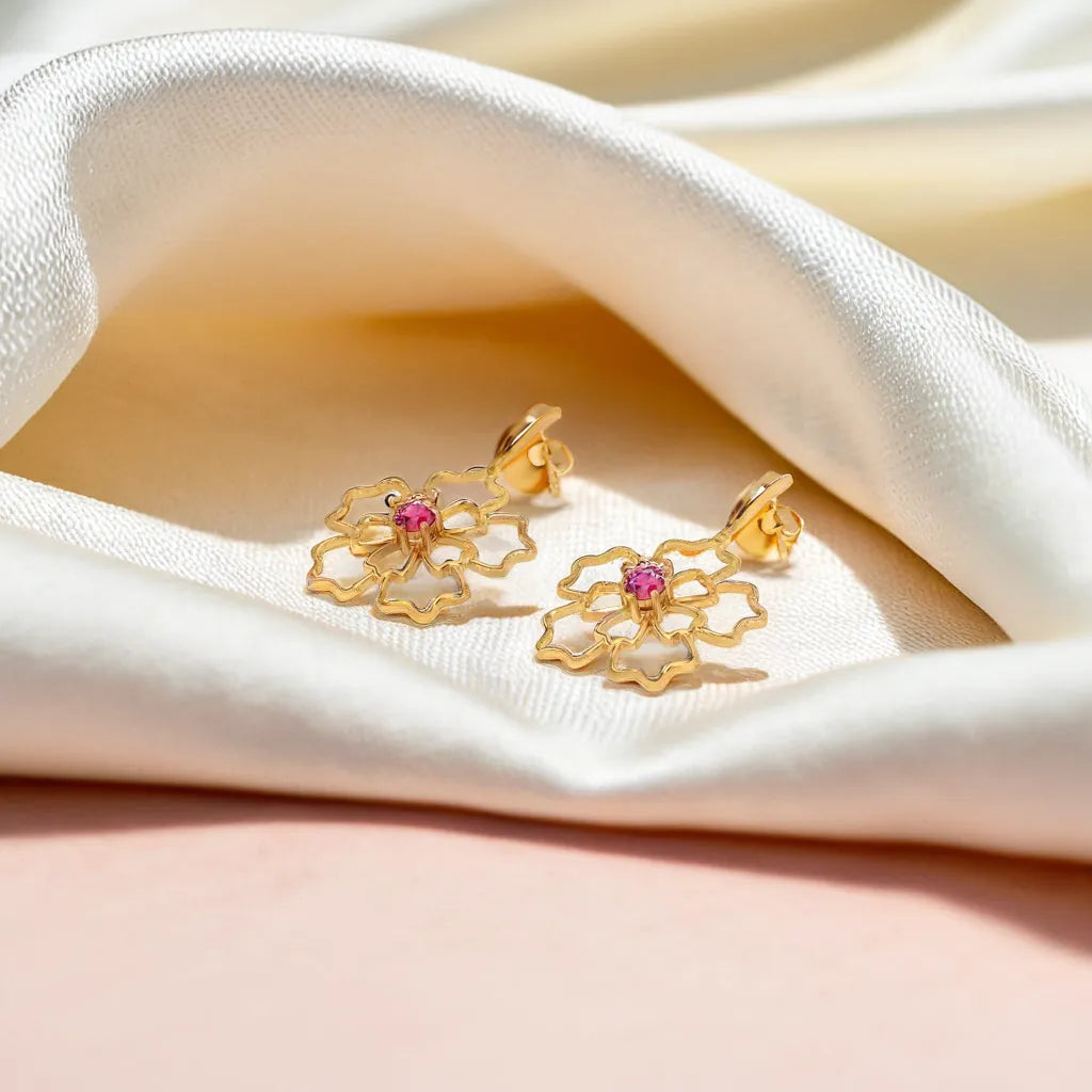 Crimson Bloom Drops- 18kt Gold Vermeil Ruby  Earrings