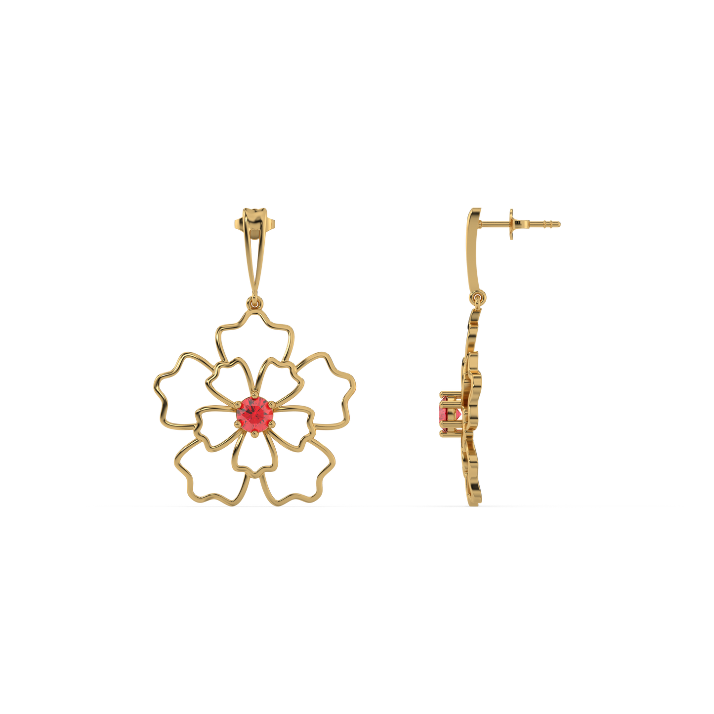 Crimson Bloom Drops- 18kt Gold Vermeil Ruby  Earrings