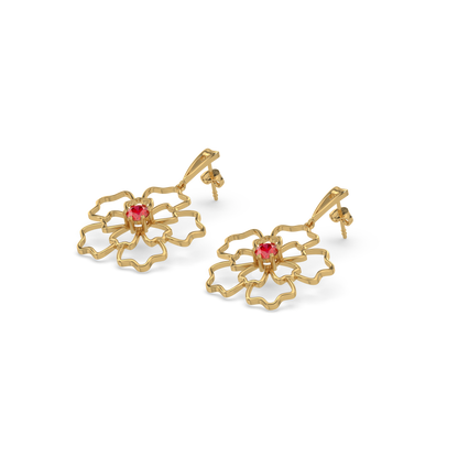 Crimson Bloom Drops- 18kt Gold Vermeil Ruby  Earrings