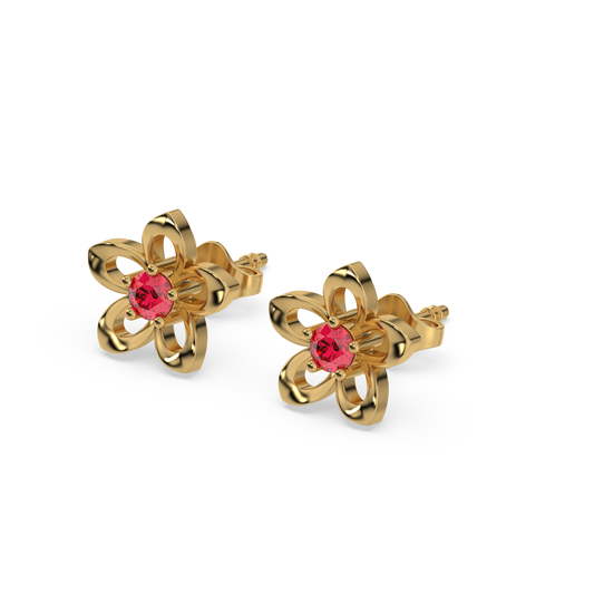 Crimson Bloom Studs - 18kt Vermeil Gold Plating Ruby Earrings