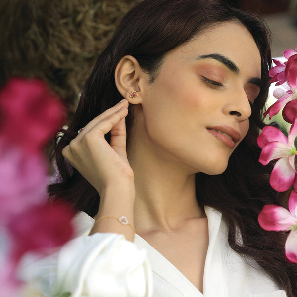 Lab grown diamond ruby stud earrings